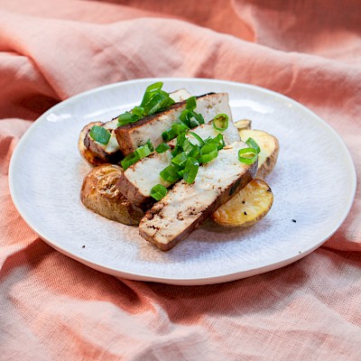 Recipe: Marinated Tofu on Oven Roasted Potatoes