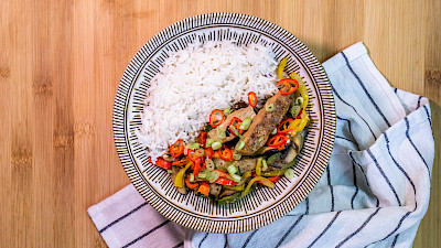 Tofu with Wok Vegetables and Rice